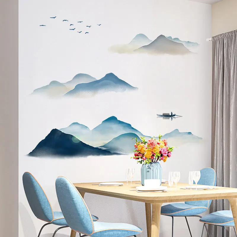 Home Cooking Chinese - Ink Wash Mountain Wall Stickers For