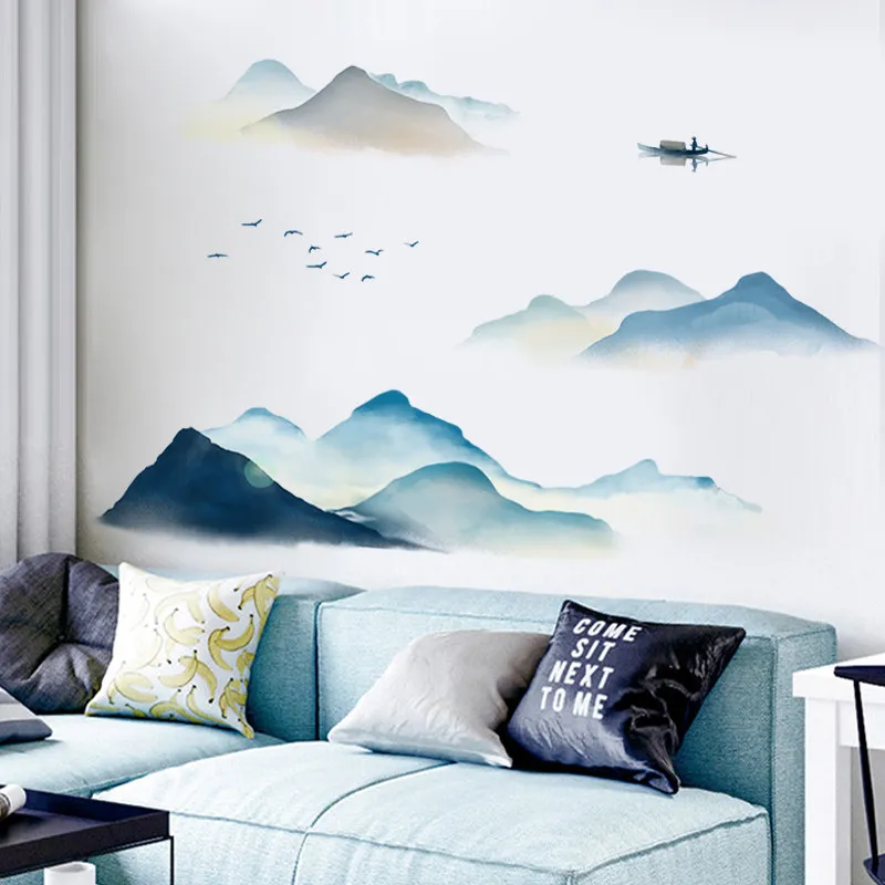 Ink Wash Mountain Wall Sticker - Home Cooking Chinese review and price