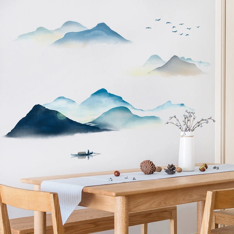 Ink Wash Mountain Wall Sticker - Home Cooking Chinese review and price