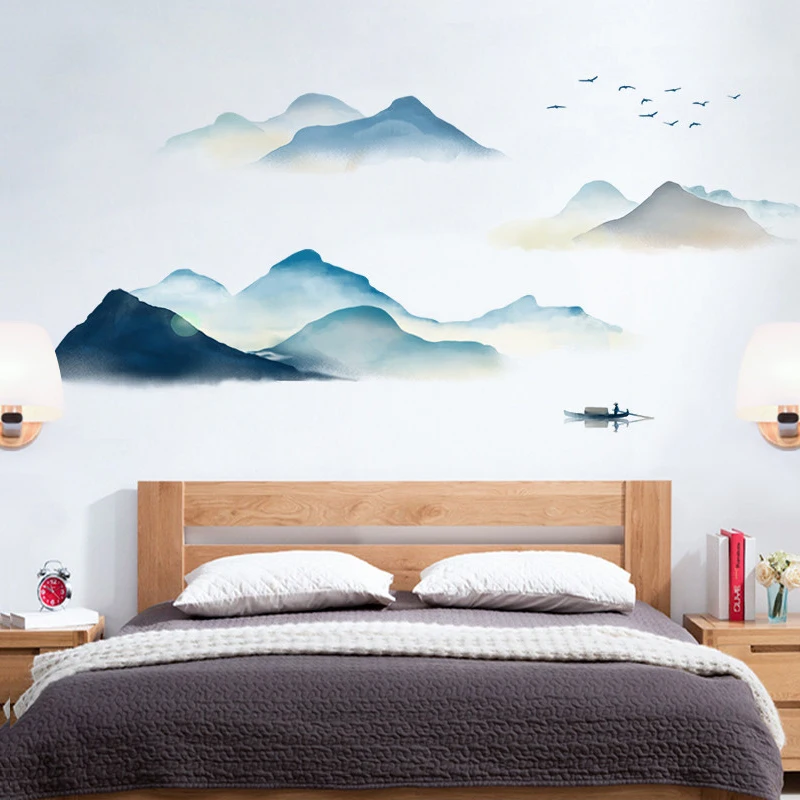 Ink Wash Mountain Wall Sticker - Home Cooking Chinese review and price